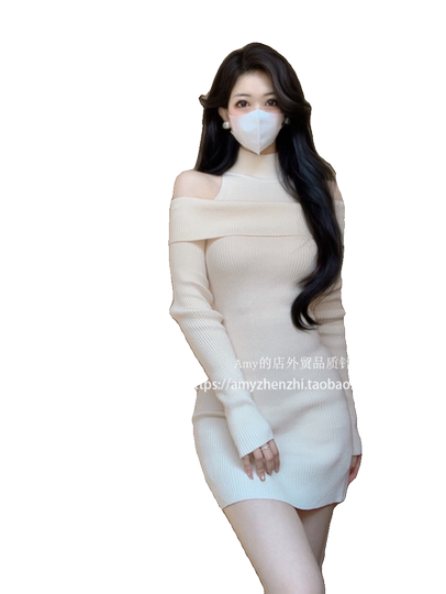 Korean style hip-hugging skirt knitted short skirt solid color fake two pieces