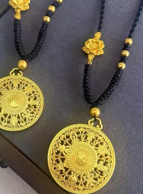 古法沙金镂空福字八宝罗盘吊坠