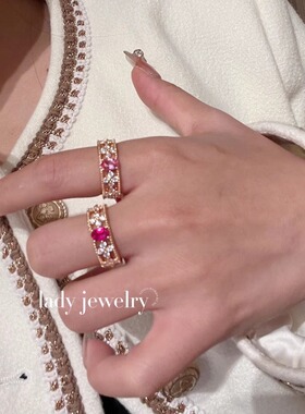 蕾迪高定四叶草圈戒0.8克拉意大利工艺帕帕拉恰时尚戒指