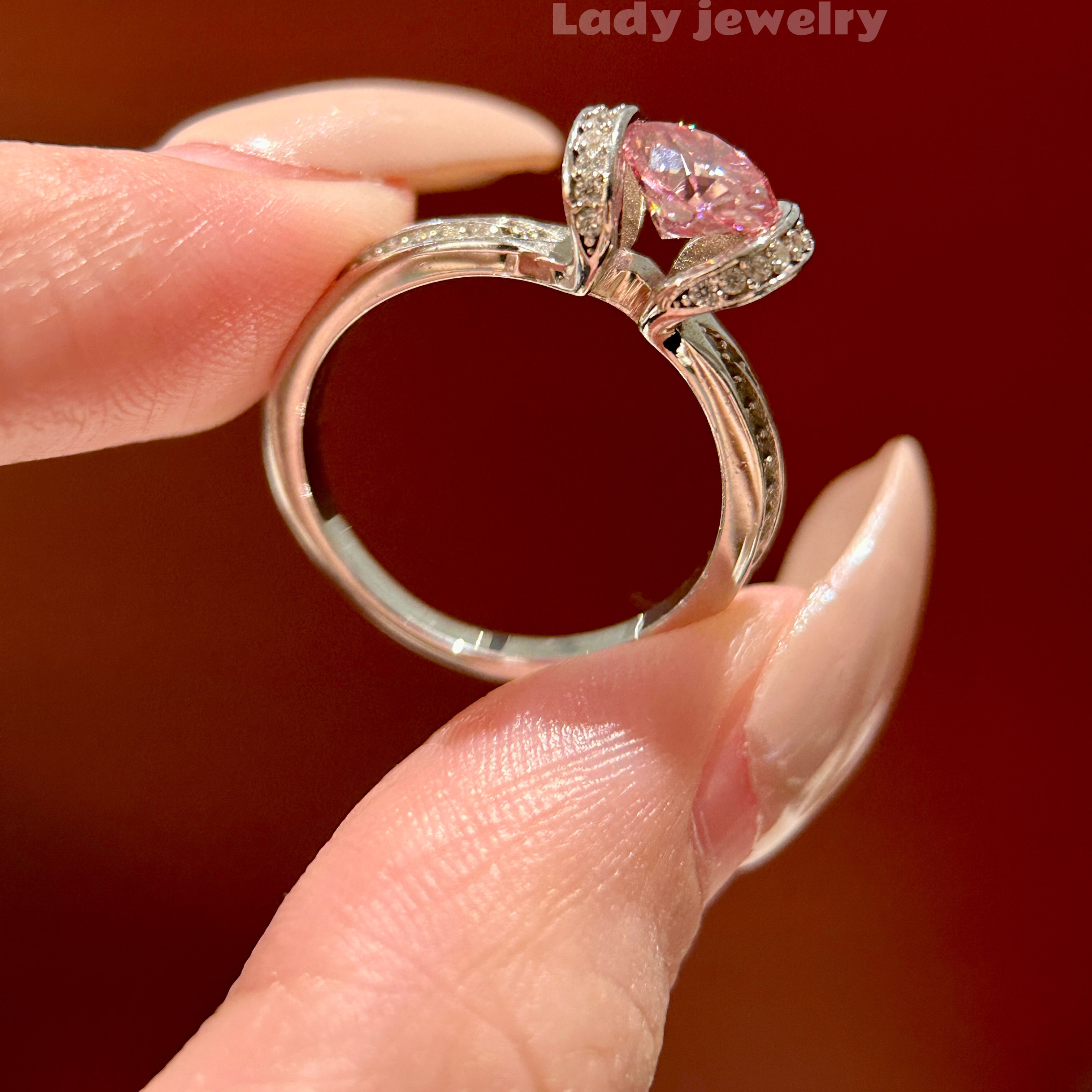 Leidy Haute Couture imported 1 carat pink moissanite guardian s925 new gold-plated ring