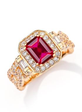 蕾迪高定2克拉合成红蓝色钻意大利复古工艺时尚百搭戒指