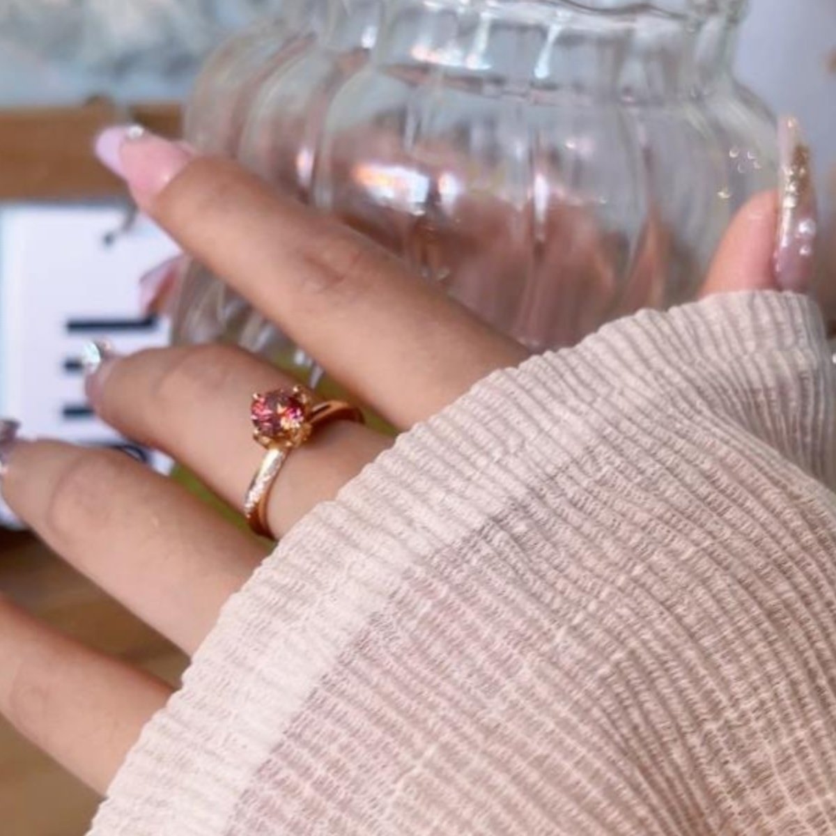 蕾迪高定【栀子花】一克拉莫桑意大利工艺时尚气质百搭戒指,淘宝优惠券,粉丝福利购,淘宝优惠卷