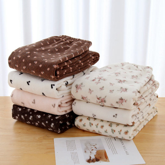 珊瑚绒睡裤女秋冬雪莉绒法兰宽松大码休闲碎花卡通保暖家居长裤子