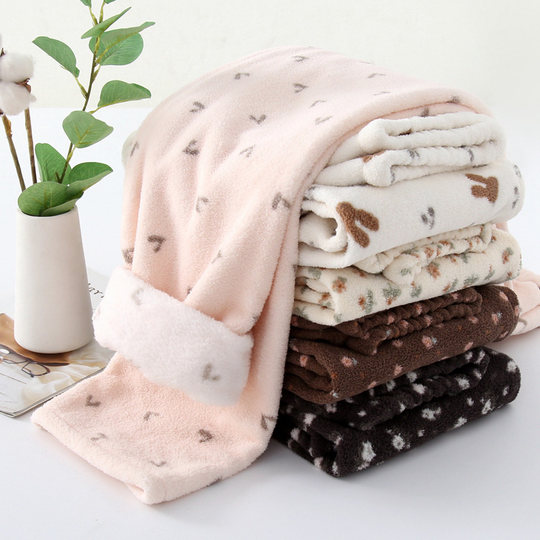 珊瑚绒睡裤女秋冬雪莉绒法兰宽松大码休闲碎花卡通保暖家居长裤子