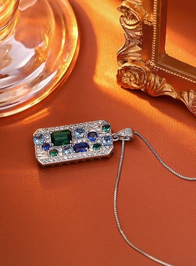 新款复古几何项饰创意夸张吊坠奢华长款秋冬项链轻奢小众撞色