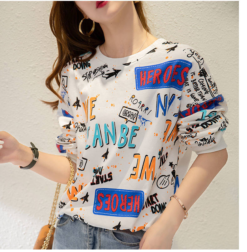 2025春秋新款大码时尚印花薄款卫衣女胖妹妹女士遮肚百搭洋气上衣,淘宝优惠券,粉丝福利购,淘宝优惠卷