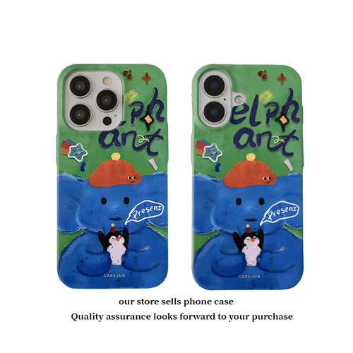 壳壳大世界小众油画小象适用苹果15promax手机壳iPhone16新款14plus磁吸菲林二合一防摔13/12/11女高级感磨砂 - 图1