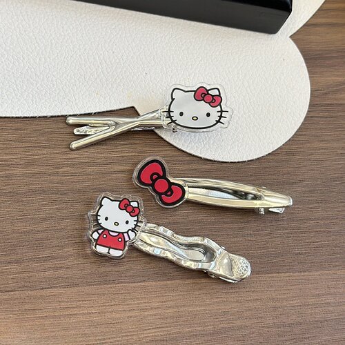 正版HelloKitty银色发夹甜酷高级感无痕刘海侧边夹凯蒂猫少女头饰 - 图0