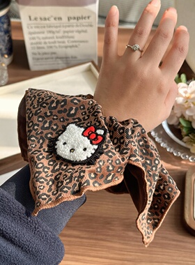 正版凯蒂猫豹纹方巾圈女可爱发圈