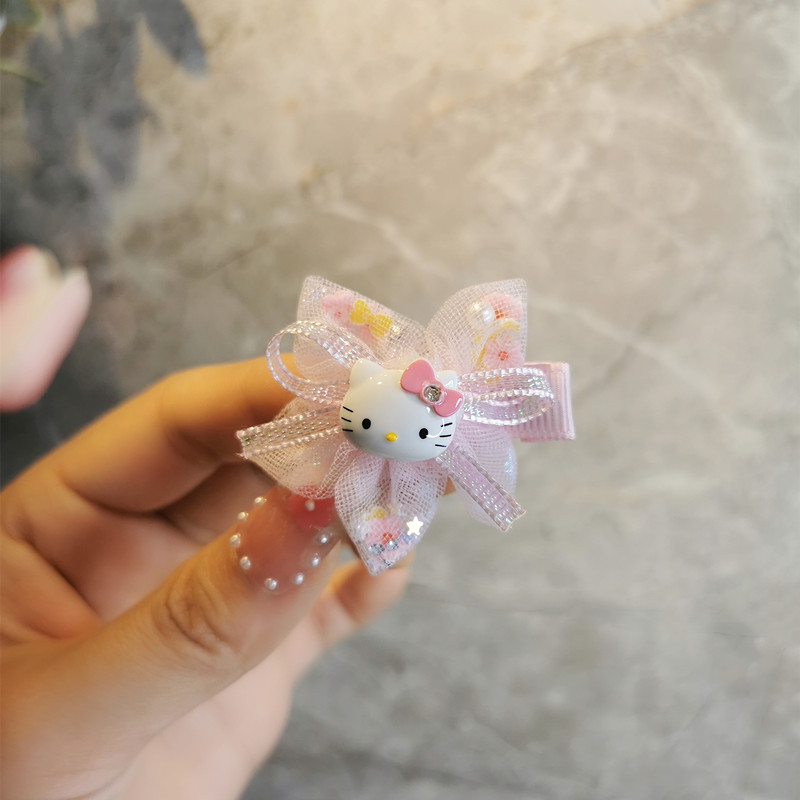 hellokitty发夹粉色宝宝凯蒂猫儿童边夹发饰女童公主樱花发卡对夹-图0