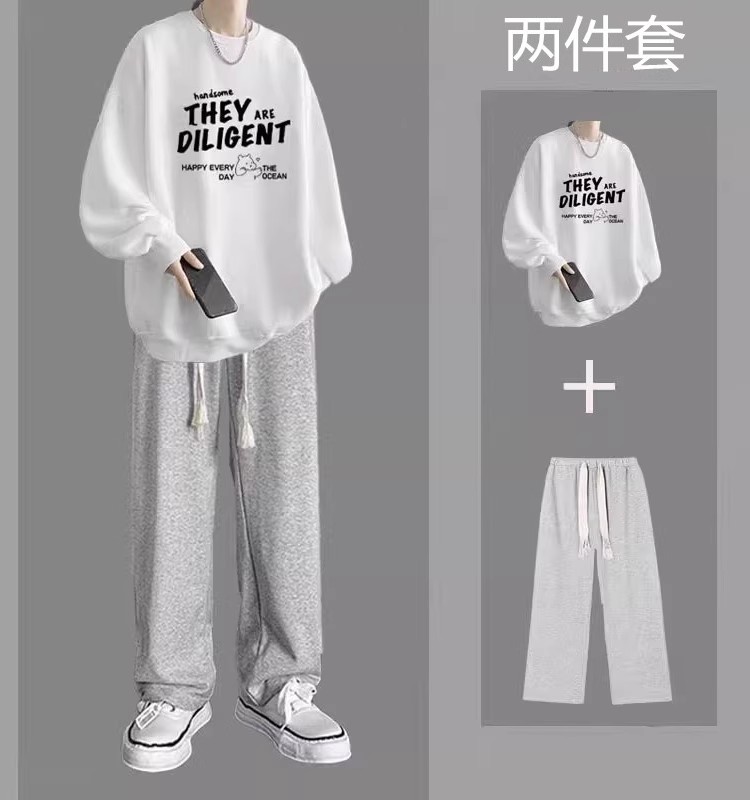 秋冬款休闲卫衣套装男生帅气加绒加厚一套搭配潮流宽松男装两件套,淘宝优惠券,粉丝福利购,淘宝优惠卷
