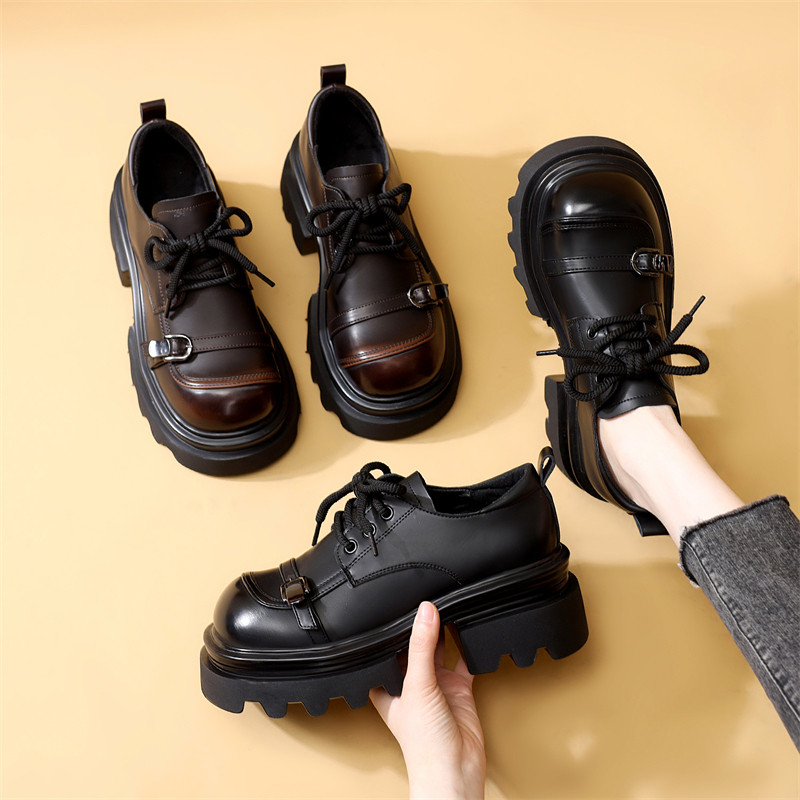 欧洲站爆款厚底乐福鞋女设计感圆头交叉绑带增高小皮鞋复古风女鞋,淘宝优惠券,粉丝福利购,淘宝优惠卷