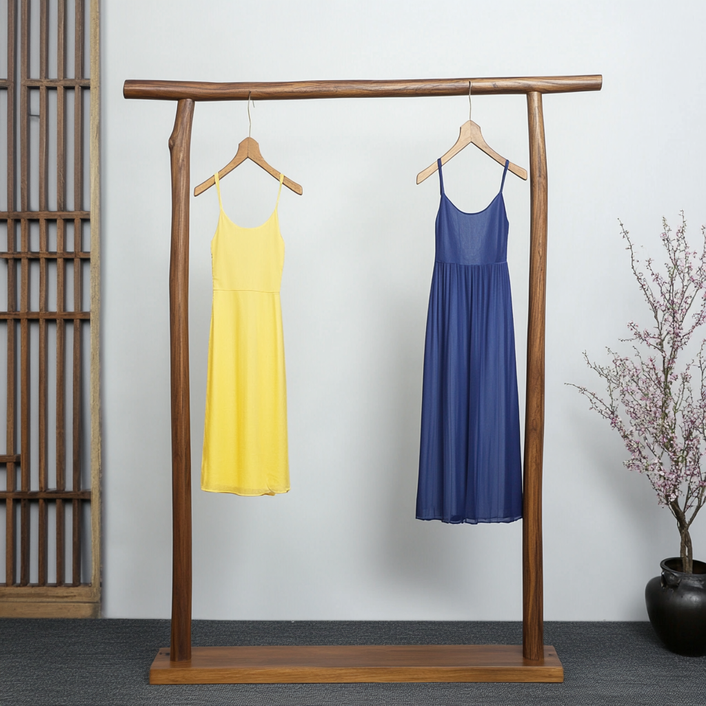 新中式实木衣帽架落地卧室禅意中式复古风挂衣架服装店民宿展示架 - 图2