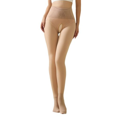 秋冬保暖水光袜伪娘变装丝袜光腿神器开档加绒女装大佬打底裤大码 - 图3