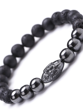 男女通用火山石佛头手链黑铁矿