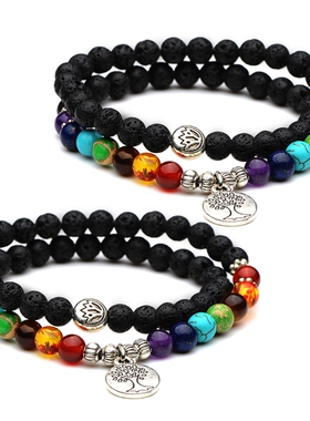 男女火山石民族风生命树手链瑜伽