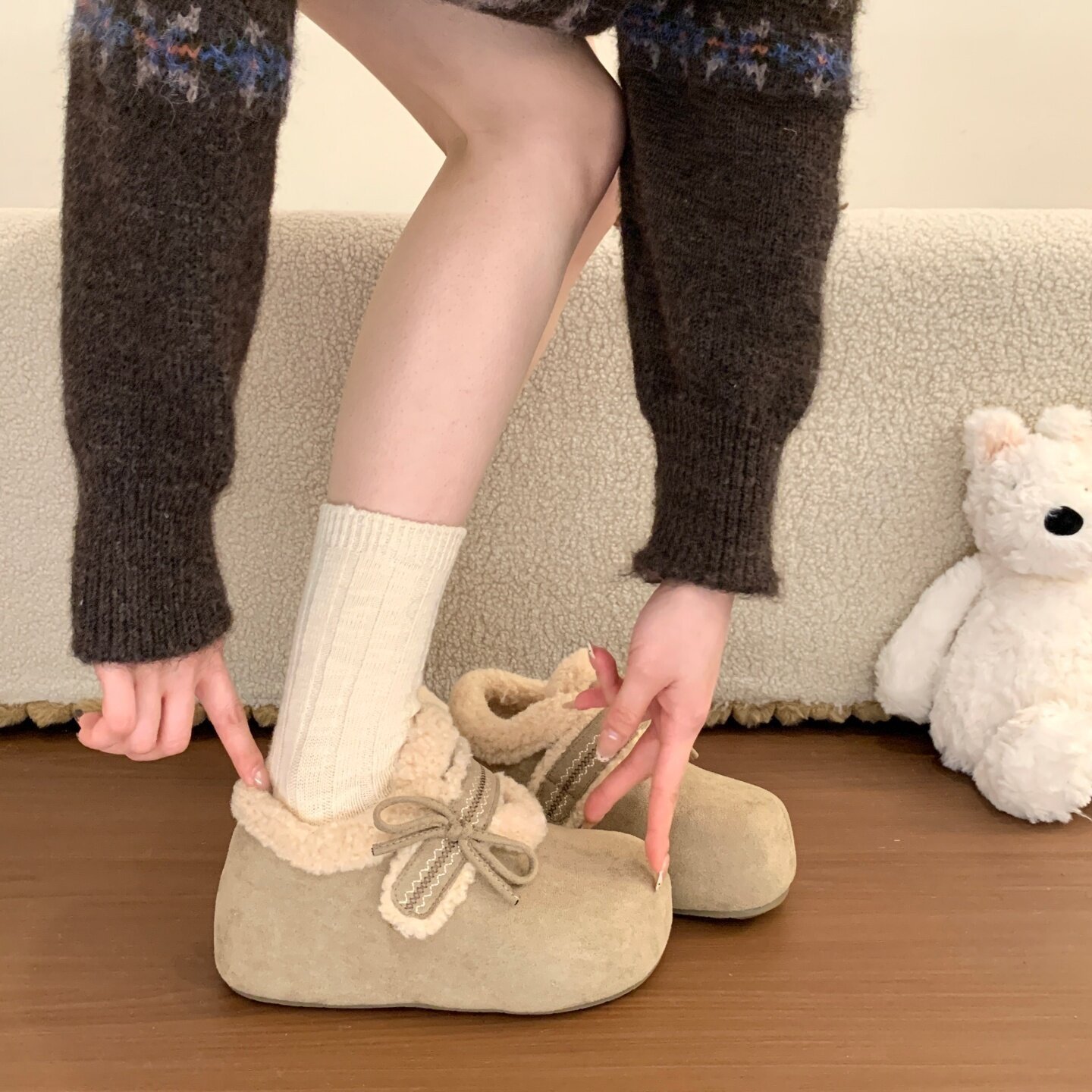 品牌清仓真皮加绒勃肯鞋女冬2025新款厚底增高豆豆棉鞋保暖雪地靴,淘宝优惠券,粉丝福利购,淘宝优惠卷