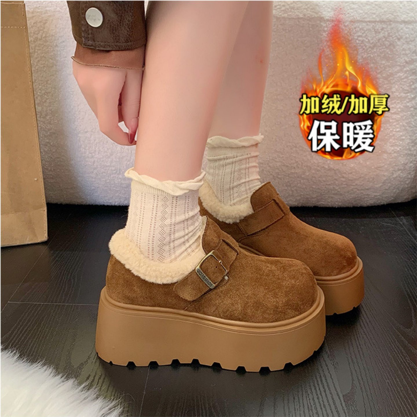 品牌真皮毛毛雪地靴女2025新款厚底增高加绒勃肯鞋一脚蹬保暖棉鞋,淘宝优惠券,粉丝福利购,淘宝优惠卷