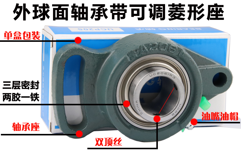 可调菱型外球面轴承带座UCFA203 FA204 205 206 207 208 209 210 - 图0