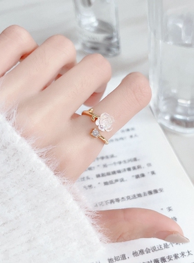 山茶花开口戒指女时尚个性可调节