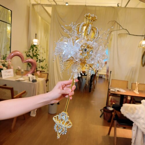 权杖手捧花diy材料包新娘结婚出嫁手工自制女王水晶婚纱礼物成品 - 图0