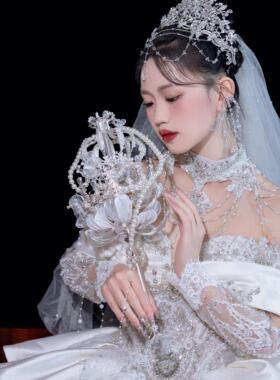 权杖手捧花重工婚礼diy材料新娘水晶婚纱公主成品新婚礼盒高级