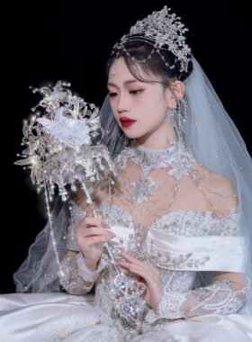 权杖手捧花婚礼新娘材料diy公主婚纱高级成品重工水晶礼盒
