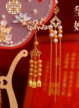 结婚礼中式新娘出嫁团扇喜扇双面秀禾红色手工diy材料包重工扇子