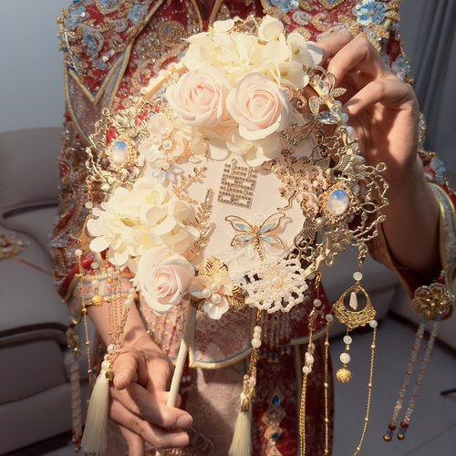 团扇新娘结婚diy材料包中式秀禾扇子喜扇婚礼手工出嫁高级感龙凤 - 图0