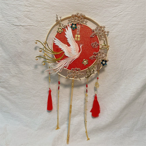 Tuan Fan Fan Bride Wedding Fan Fan DIY Материал Свадебный Шоу ручной работы, свадебный фанат Happy Fan Отделан высоким китайским двойным двойным