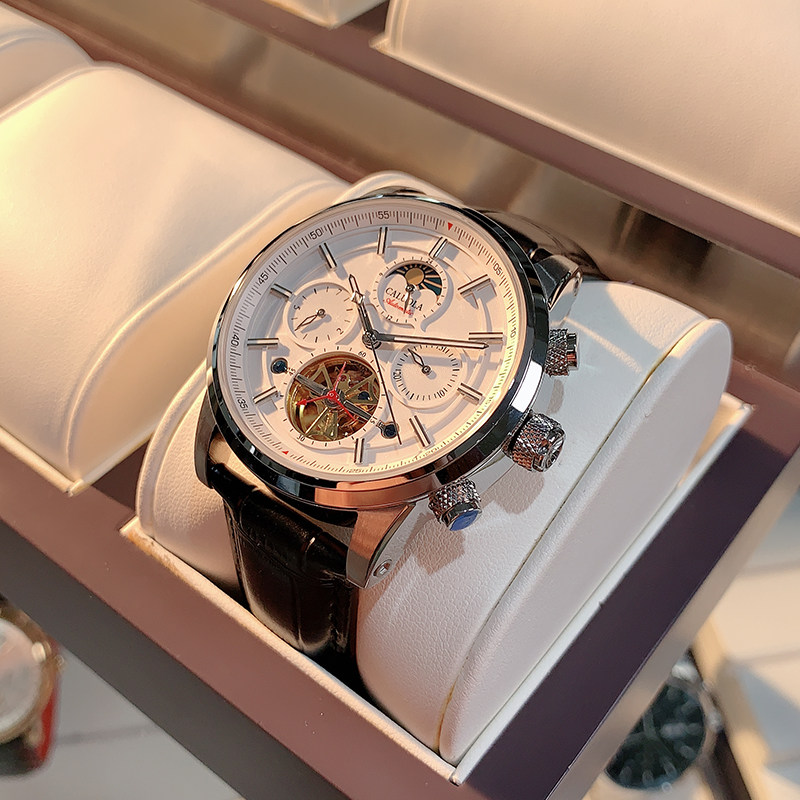 卡罗莱男士全自动镂空飞轮机械表 卡罗莱乔振国产腕表