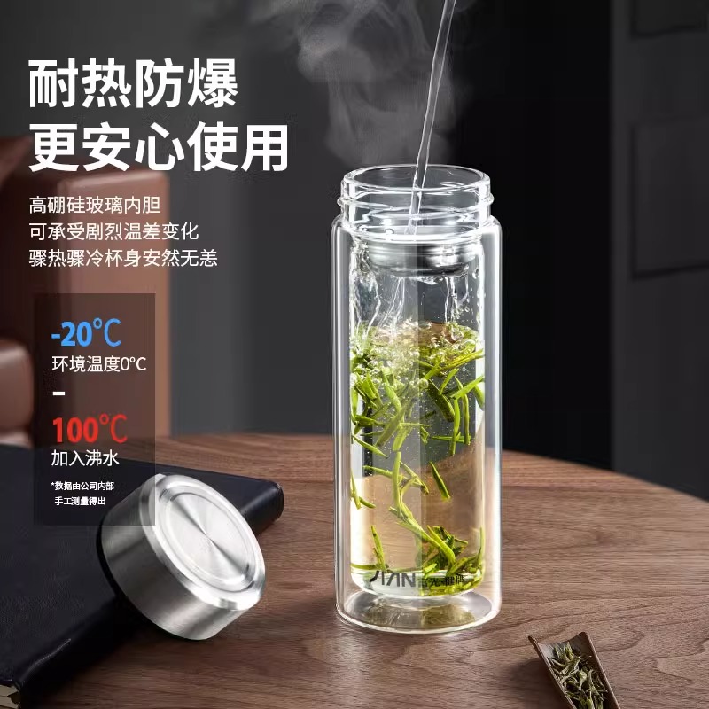 富光玻璃杯男士茶水分离泡茶杯水杯大容量高档商务办公杯加厚送礼