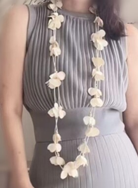 布花项链纯手工纺织个性花朵长款