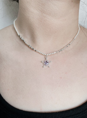 海蓝宝色烟紫色雪花项链女轻奢简约百搭礼物首选春夏新款