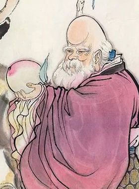 祝寿手绘国画寿星朵莲精舍保真迹