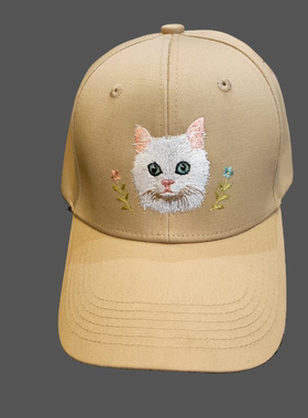 刺绣宠物猫咪小花棒球帽