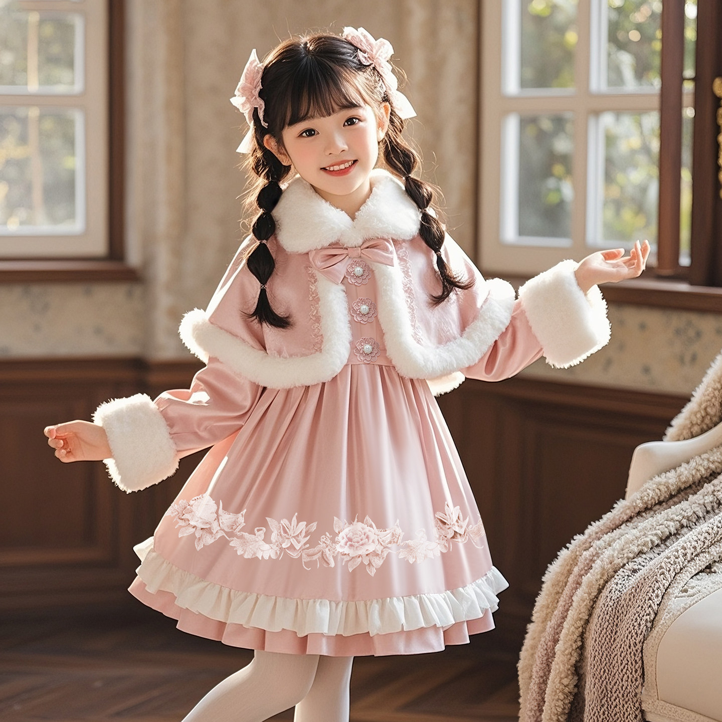 洛丽塔女童连衣裙冬小女孩洋气小公主冬装裙子儿童日常可穿公主裙,淘宝优惠券,粉丝福利购,淘宝优惠卷