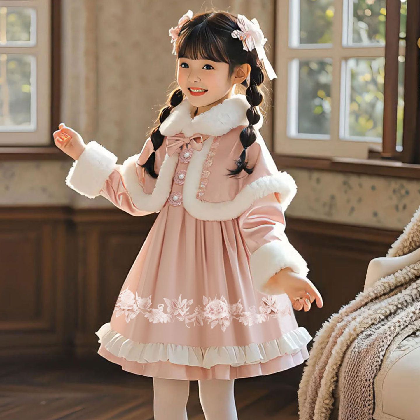 洛丽塔女童连衣裙冬小女孩洋气小公主冬装裙子儿童日常可穿公主裙,淘宝优惠券,粉丝福利购,淘宝优惠卷