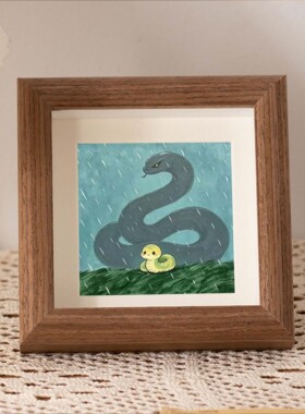 十二生肖勇敢的小龙励志装饰画4寸6寸方形胡桃木色摆件桌面摆台画