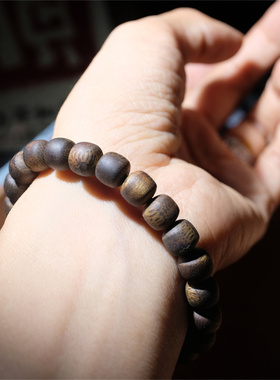 住朴-原创天然老料奇楠沉香+碧玉+18k黄金手串男女手链生日礼物