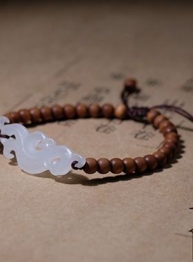 住朴白玉仿古凤手链镂空凤