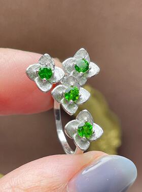 新款925银戒指天然多宝彩宝戒指群镶坦桑海蓝宝透辉石直播供货