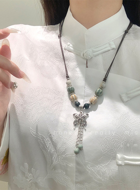 新中式项链女民族风复古长款流苏吊坠马面裙国风配饰禅意旗袍项链