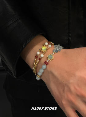 新中式手作宝石编绳女手链小众高级感天然石国风男手绳民族风手饰