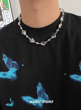 新款重工不规则串珠项链男锁骨链颈链女嘻哈小众设计高级感毛衣链