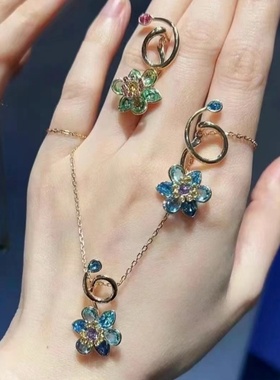 Idyllia多色花朵项链女富贵花开