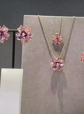 Florere粉色花朵项链女套装耳钉