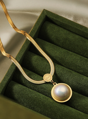 FRENCH【轻度定制】  小众设计高级感珍珠吊坠时尚蛇骨链项链女