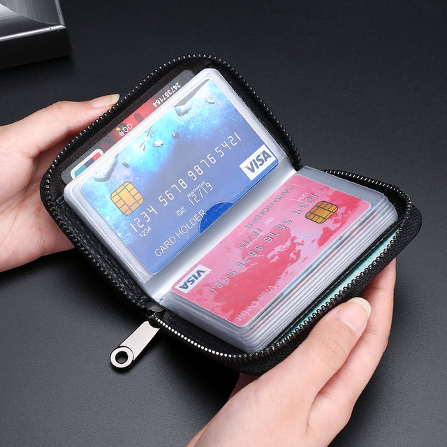 The new leather card bag men's exquisite high -end women's anti -magnetic ultra -thin document multi -card large -cap