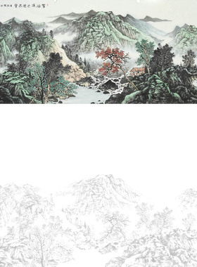 定制国画底稿山水画底稿国画临摹画稿白描底稿山水画临摹国画墨稿